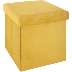 Poef/hocker - opbergbox - geel - kunststof/mdf - 38 x 38 x 38 cm - opvouwbaar