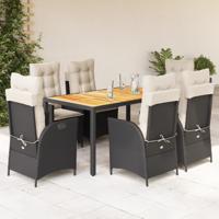 7-delige Tuinset met kussens poly rattan zwart