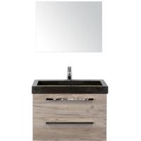 Seville Badmeubelset 80 cm - Craft Oak - Wastafel Hardsteen Wit Lucca met Spiegel