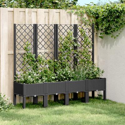 VidaXL Plantenbak met latwerk 160x40x142 cm polypropeen zwart VidaXL Plantenbak met latwerk 160x40x142 cm polypropeen zwart