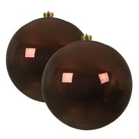 2x stuks grote kunststof kerstballen mahonie bruin 14 cm glans - Kerstbal - thumbnail