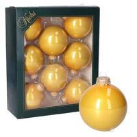 Krebs Kerstballen - oker geel - 16x - glas - 7 cm - kerstversiering