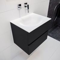 Mondiaz Vica Moon badmeubel zwart mat 60 cm 2 lades solid surface enkele spoelbak midden zonder kraangat