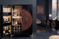Massieve XXL barkast MANDALA 140 cm mangohout zwart goud metalen frame snijwerk - 41106