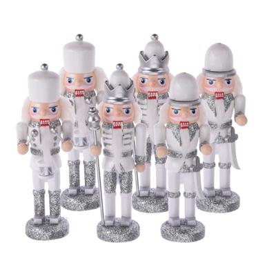 Christmas Decoration Kersthangers notenkrakers - 6x st - zilver - 12 cm - hout