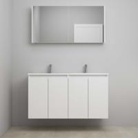 On-Line Badkamermeubelset - 120 cm - Bouwpakket - Greeploos 4 Deuren - Acryl Wastafel - 2 Kraangaten - Spiegelkast - Hoogglans Wit