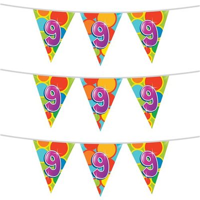 3x stuks leeftijd verjaardag thema vlaggetjes 9 jaar plastic 10 meter