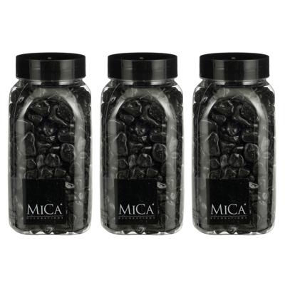 Mica Decorations decoratie stenen - 3x - 650ml - zwart mix - hobby steentjes