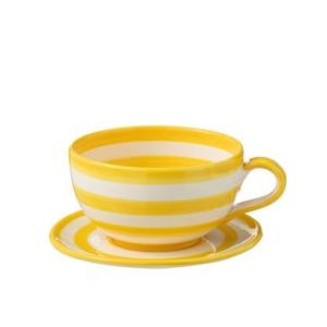 J-Line Cup+Plate Granada Stripes Ceramic White|Yellow