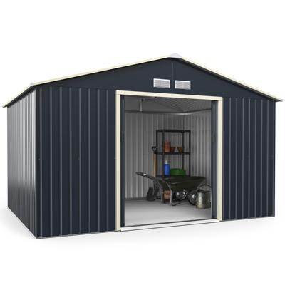 Gereedschapsschuur van Metaal Afsluitbaar met 4 Ventilatiesleuven en Schuifdeur Tuinschuur voor Buiten 340 x 255 x 210 cm