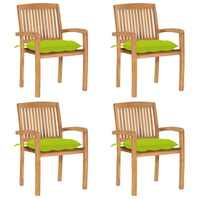 Tuinstoelen stapelbaar 4 st met kussens massief teakhout