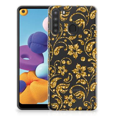 Samsung Galaxy A21 | TPU Case | Gouden Bloemen Samsung Galaxy A21 | TPU Case | Gouden Bloemen