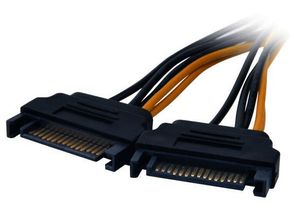 Akasa Stroom Adapter [2x SATA-stroomstekker - 1x PCIe-stekker 6-polig] 0.15 m Zwart, Geel