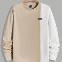 Bon&Bon Men's Khaki Colorblock Long Sleeve Letter Patch T-Shirt Khaki / S
