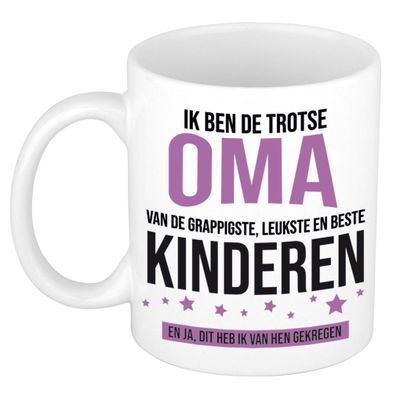 Cadeau koffie/thee mok voor oma - paars - trotse oma - keramiek - 300 ml