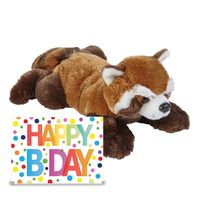 Verjaardag cadeau rode panda 25 cm met XL Happy Birthday wenskaart - thumbnail