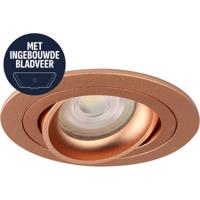 Spot Armatuur GU10 - Pragmi Motion - GU10 Inbouwspot met Bladveren - Rond - Kantelbaar - Koper - Aluminium - Ø92mm