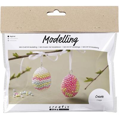 Creativ Company Mini hobbyset boetseren, ei met kraaltjes, pastelkleuren, 1 doos