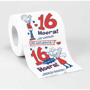 2x cadeau toiletpapier/wc-papier rol 16 jaar - 16e verjaardag - verjaardagscadeau