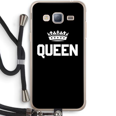 Queen zwart: Samsung Galaxy J3 (2016) Transparant Hoesje met koord