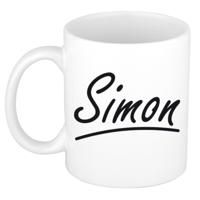 Simon Naam koffiemok - beker - met sierlijke letters - wit - 300 ml - Cadeau - Heren
