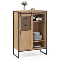 Staande Opbergkast Rustieke Organizer met Schuifdeur 5 Lades en Verstelbare Planken Vrijstaande Buffetkast-Naturel