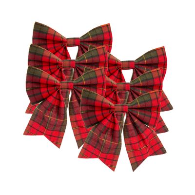 6x stuks kerstboomversiering kleine ornament strikjes/strikken rood geruit 14 x 14 cm