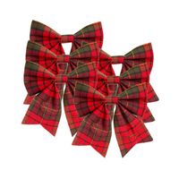 6x stuks kerstboomversiering kleine ornament strikjes/strikken rood geruit 14 x 14 cm - thumbnail