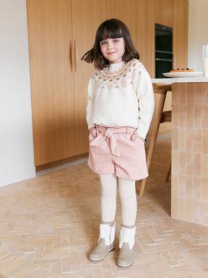 Short voor meisjes in fluweel / velours in paper bag stijl roze (poederkleur)