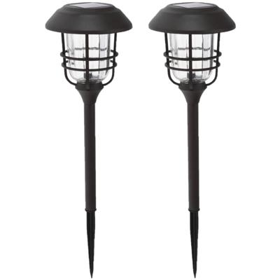 2x solar tuinlamp/prikspot op zonne-energie 59 cm