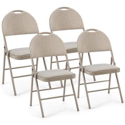 4-Delige Klapstoelen Draagbare Metalen Stoelen met Gevoerde Zitting met Stof Beklede Rugleuning Massief Metalen Frame