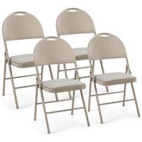 4-Delige Klapstoelen Draagbare Metalen Stoelen met Gevoerde Zitting met Stof Beklede Rugleuning Massief Metalen Frame