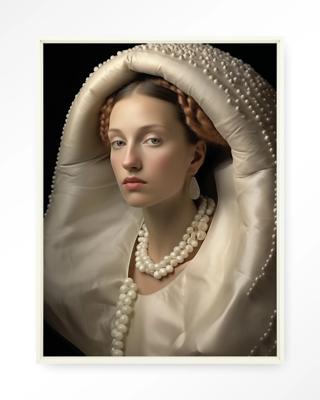 Urban Cotton Wandkleed 'Queen Of Pearls' 80 x 110cm in Floating Frame - off white