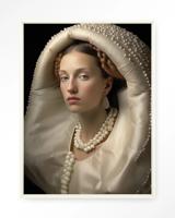 Urban Cotton Wandkleed 'Queen Of Pearls' 80 x 110cm in Floating Frame - off white