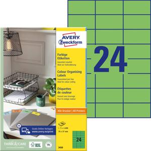 Avery-Zweckform 3450 Universele etiketten 70 x 37 mm Papier Groen 2400 stuk(s) Permanent hechtend Inkjet, Laser (zwart/wit), Laser (kleur), Kopiëren (zwart/wit)