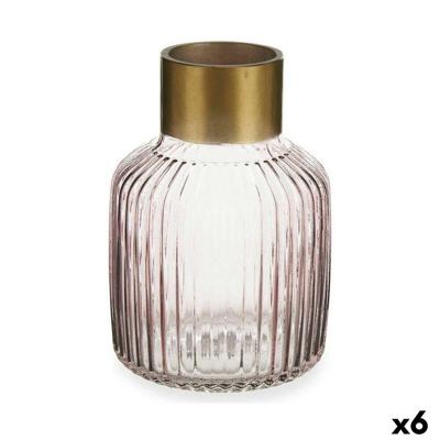 Vaas Gift Decor V1522IP-C V1522IP-C Roze Gouden Glas Strepen 14,5 x 22 x 14,5 cm (6 Stuks)