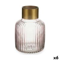 Vaas Gift Decor V1522IP-C V1522IP-C Roze Gouden Glas Strepen 14,5 x 22 x 14,5 cm (6 Stuks)