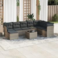 9-delige Loungeset met kussens poly rattan grijs