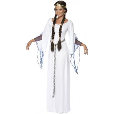 Smiffys Carnaval verkleed jurk - wit - lang - middeleeuwen - thema verkleedkleding