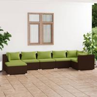 7-delige Loungeset met kussens poly rattan bruin