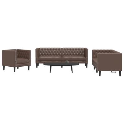 3-delige Loungeset Chesterfield-stijl kunstleer bruin