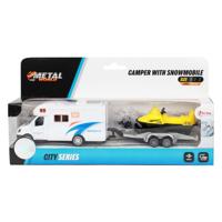 Toi-Toys Metalen pull back camper met aanhanger en sneeuwscooter