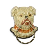 A CAST IRON BULDDOG HEAD TOWEL HOLDER