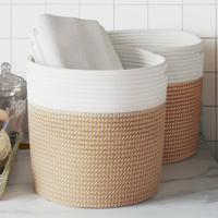 VidaXL Opbergmanden 2 st ø 28x28 cm katoen bruin en wit VidaXL Opbergmanden 2 st ø 28x28 cm katoen bruin en wit