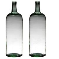 Vaas - 2x stuks - fles vorm - transparant - B19 x H60 cm - glas - stijlvolle flessen bloemenvaas