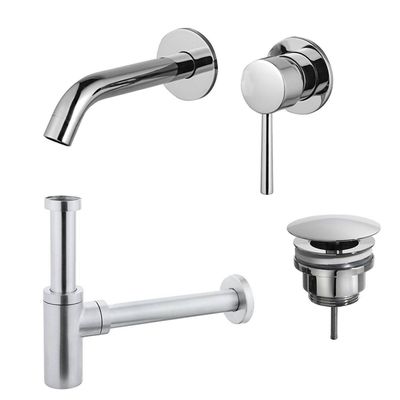 Fortifura Calvi Wastafelkraanset - inbouw wastafelkraan - always open plug - design sifon - Chroom SW377814/SW696209/SW696214