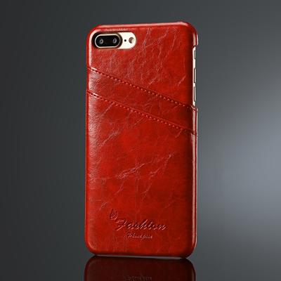 Fierre Shann retro olie Wax textuur PU lederen case voor iPhone 8 plus & 7 Plus met kaartsleuven (rood)