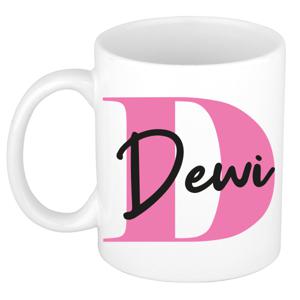 Naam mok Dewi - roze - wit - keramiek - 300 ml - verjaardag/cadeau beker