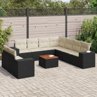 10-delige Loungeset met kussens poly rattan zwart