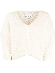 SA SU PHI pull en maille nervurée à col v - Blanc